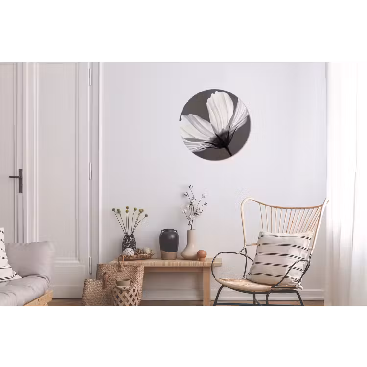 Bloem - Minimalistisch - Zwart - Wit Wandcirkel aluminium klein -woonkamer