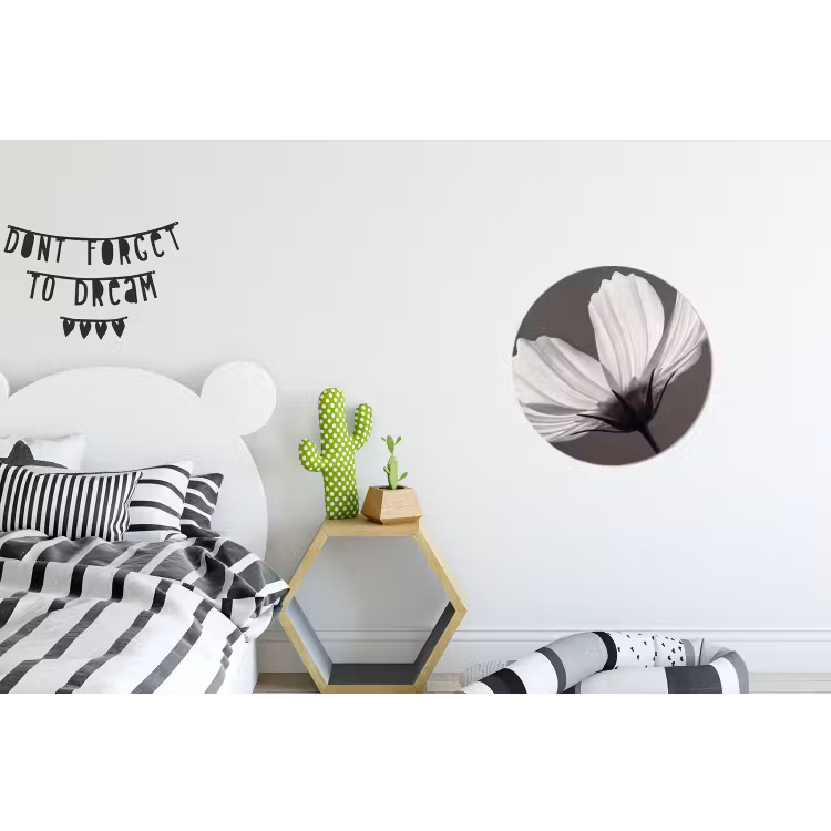 Bloem - Minimalistisch - Zwart - Wit Wandcirkel aluminium klein -kinderkamer