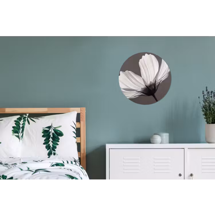 Bloem - Minimalistisch - Zwart - Wit Wandcirkel aluminium klein -slaapkamer