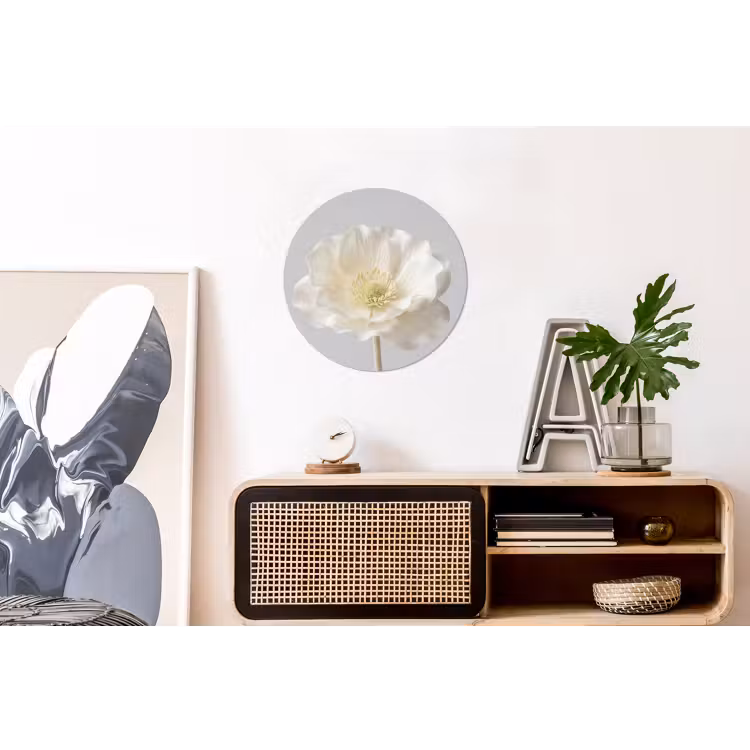 Bloem - Minimalistisch -Wit Wandcirkel aluminium klein -kantoor