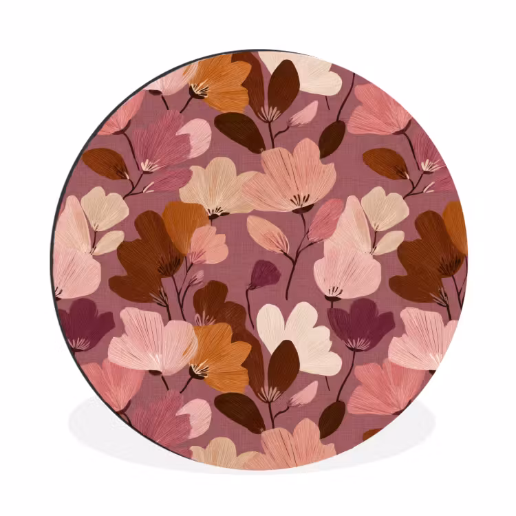 Bloem - Patroon - Roze Wandcirkel aluminium klein 190 -3d