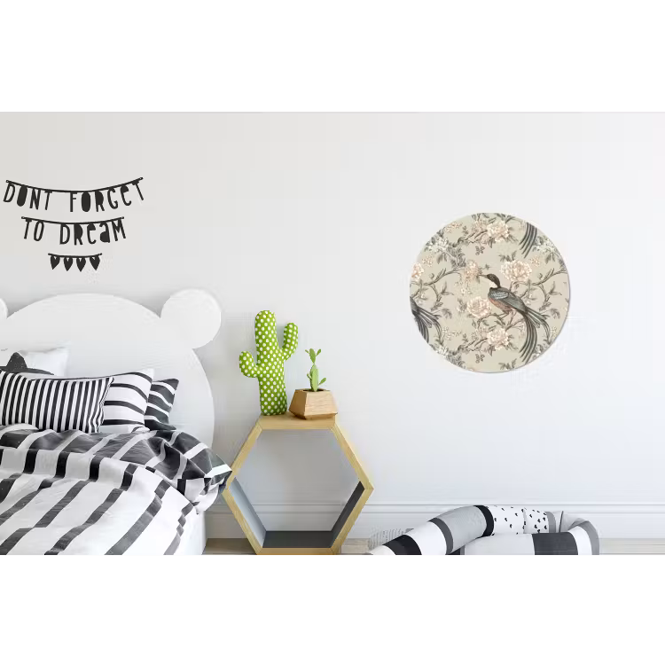Bloem - Vogel - Kleurrijk Wandcirkel aluminium klein 190 -kinderkamer