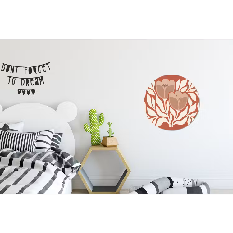 Bloemen - Abstract - Modern - Beige - Natuur Wandcirkel aluminium klein -kinderkamer