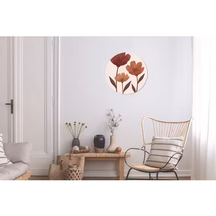 Bloemen - Abstract - Modern - Bruin - Decoratief Wandcirkel aluminium klein -woonkamer