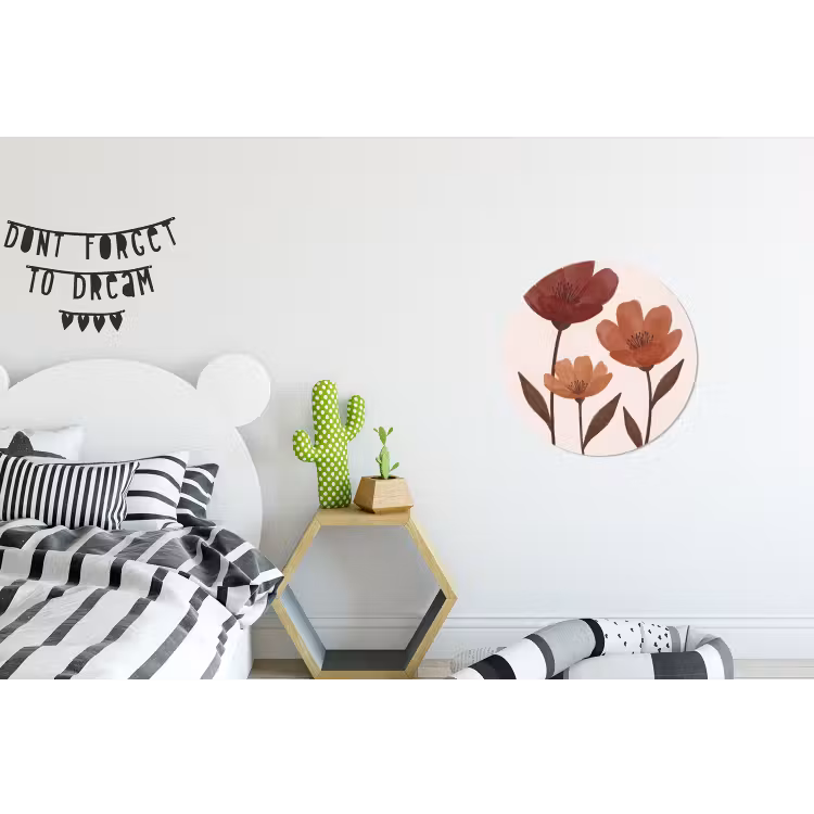 Bloemen - Abstract - Modern - Bruin - Decoratief Wandcirkel aluminium klein -kinderkamer
