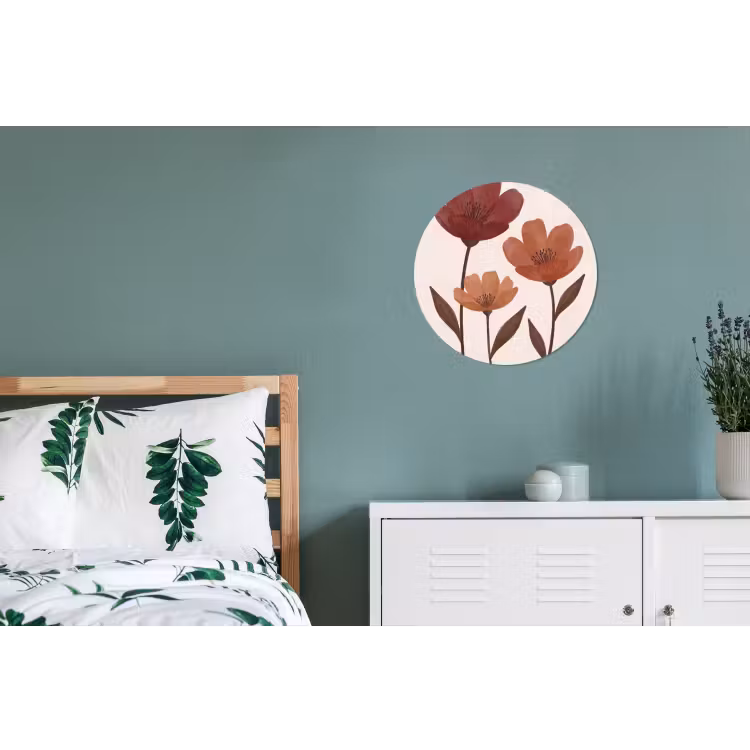Bloemen - Abstract - Modern - Bruin - Decoratief Wandcirkel aluminium klein -slaapkamer