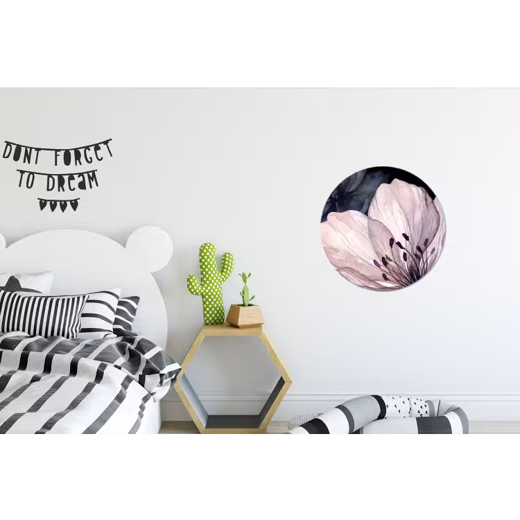 Bloemen - Aquarel - Modern - Roze - Donker Wandcirkel aluminium klein -kinderkamer