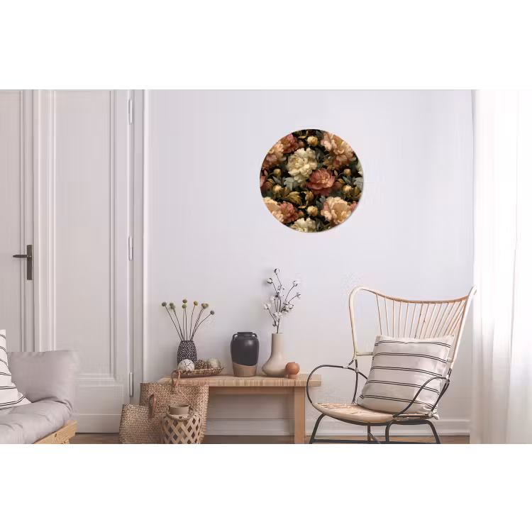 Bloemen - Barok - Patroon - Roze - Crème Wandcirkel aluminium klein 190 -woonkamer