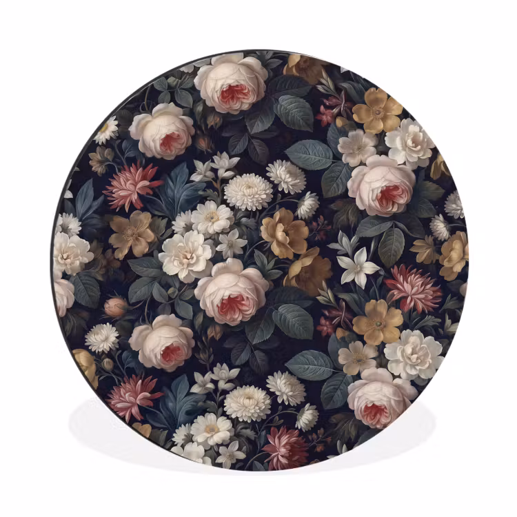 Bloemen - Boeket - Botanisch - Vintage - Donkere achtergrond Wandcirkel aluminium klein -3d