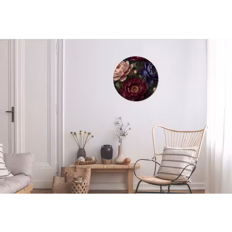 Bloemen - Boeket - Natuur - Modern - Donker Wandcirkel aluminium klein -woonkamer