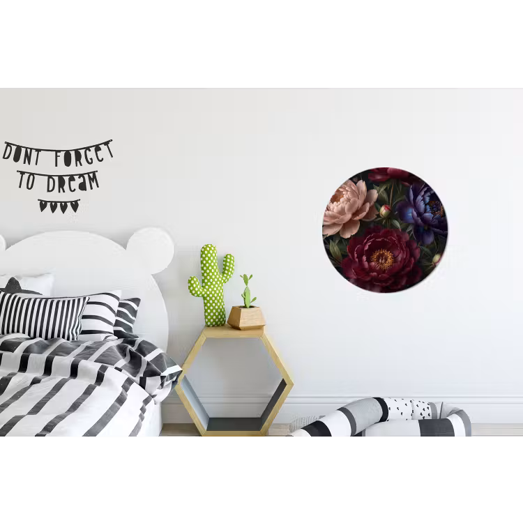 Bloemen - Boeket - Natuur - Modern - Donker Wandcirkel aluminium klein -kinderkamer