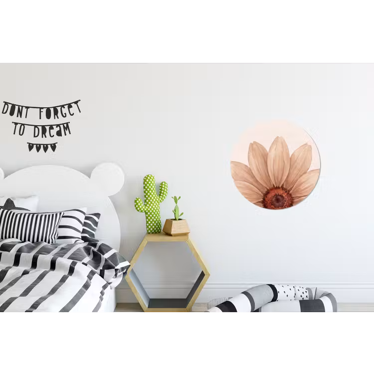 Bloemen - Bloemblad - Natuur - Aquarel - Beige Wandcirkel aluminium klein -kinderkamer