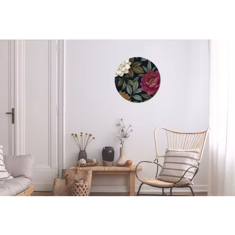 Bloemen - Botanisch - Illustratie - Donker - Vintage Wandcirkel aluminium klein -woonkamer