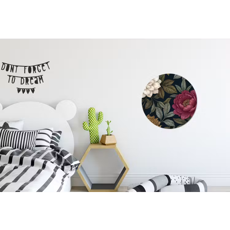 Bloemen - Botanisch - Illustratie - Donker - Vintage Wandcirkel aluminium klein -kinderkamer