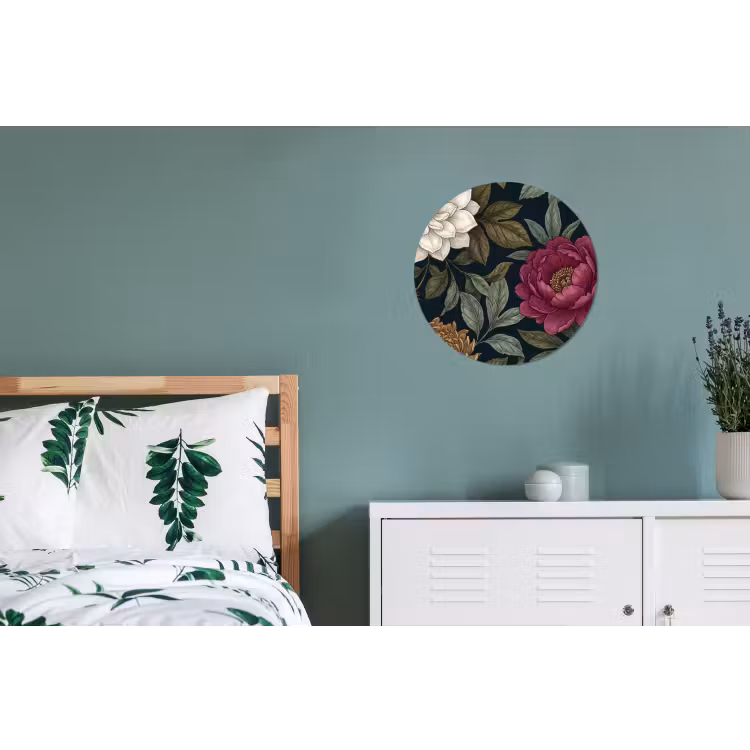 Bloemen - Botanisch - Illustratie - Donker - Vintage Wandcirkel aluminium klein -slaapkamer