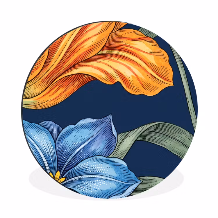 Alu-Dibond-Bild Rund - Blumen – Botanik – Muster - Bloemen - Botanisch - Patroon Wandcirkel aluminium klein