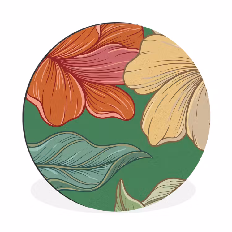 Alu-Dibond-Bild Rund - Blumen – Grün – Illustration - Bloemen - Groen - Illustratie Wandcirkel aluminium klein