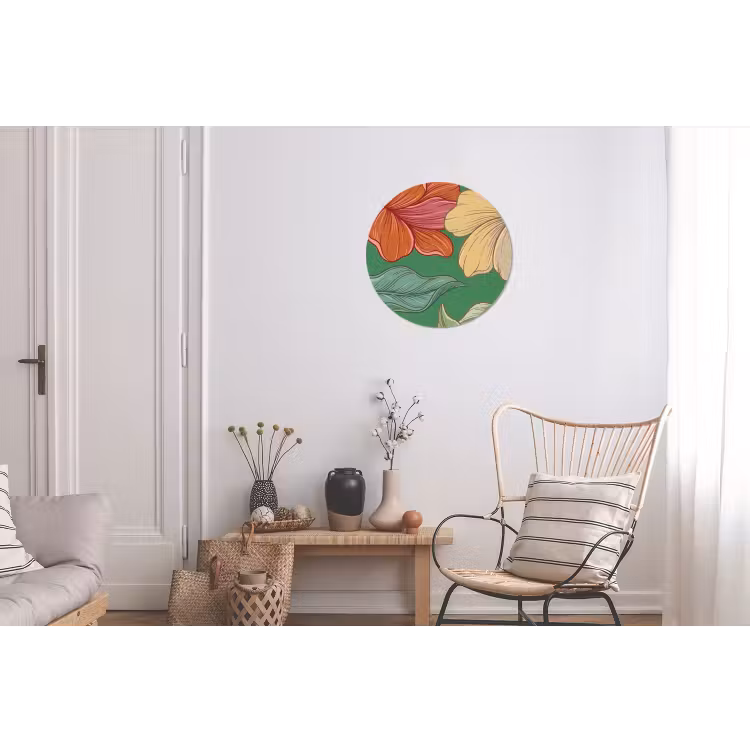 Alu-Dibond-Bild Rund - Blumen – Grün – Illustration - Bloemen - Groen - Illustratie Wandcirkel aluminium klein