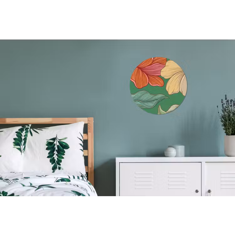 Alu-Dibond-Bild Rund - Blumen – Grün – Illustration - Bloemen - Groen - Illustratie Wandcirkel aluminium klein