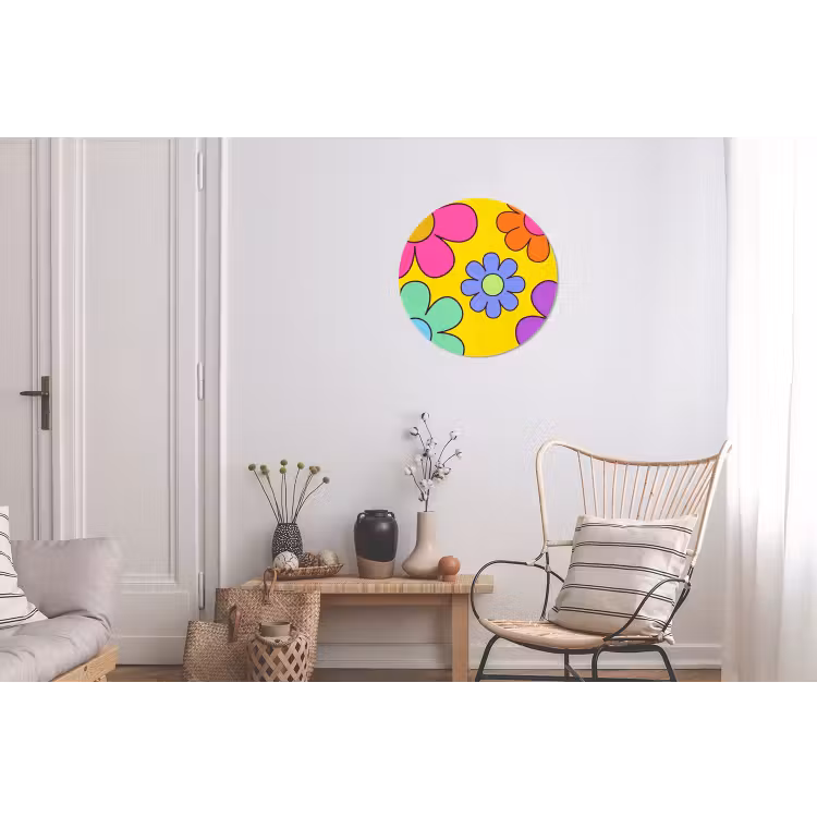 Bloemen - Illustratie - Kleurrijk Wandcirkel aluminium klein -woonkamer