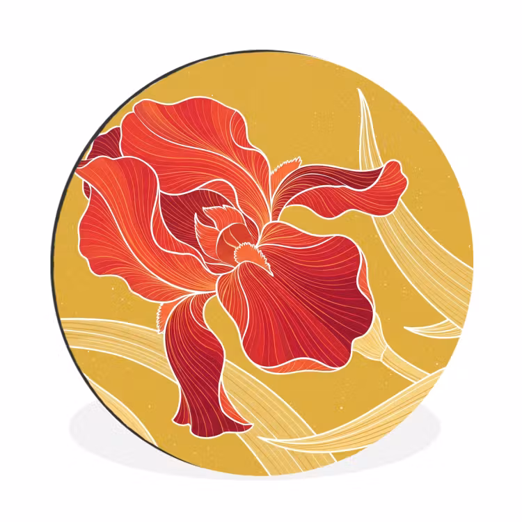 Alu-Dibond-Bild Rund - Blumen – Illustration – Rot - Bloemen - Illustratie - Rood Wandcirkel aluminium klein