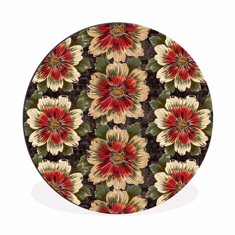 Bloemen - Klassiek - Patroon - Rood Wandcirkel aluminium klein 190 -3d