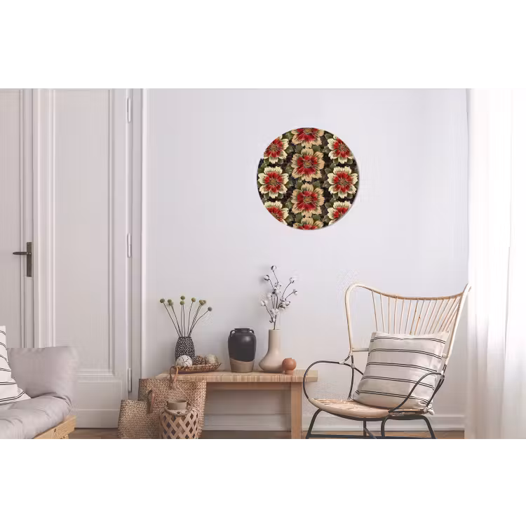 Bloemen - Klassiek - Patroon - Rood Wandcirkel aluminium klein 190 -woonkamer