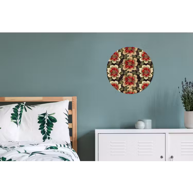 Bloemen - Klassiek - Patroon - Rood Wandcirkel aluminium klein 190 -slaapkamer