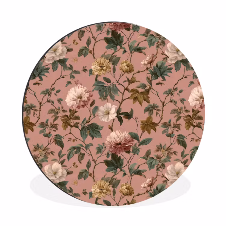Bloemen - Klassiek - Roze Wandcirkel aluminium klein 190 -3d