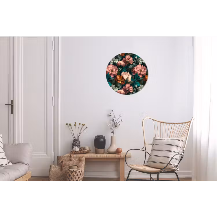 Bloemen - Schilderachtig - Patroon - Roze Wandcirkel aluminium klein 190 -woonkamer
