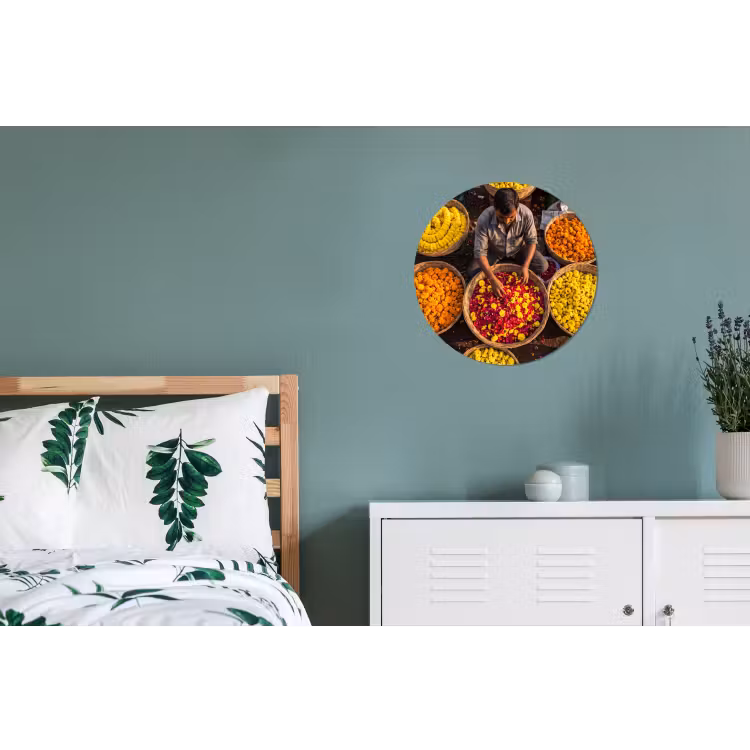 Alu-Dibond-Bild Rund - Blumen – Markt – Bunt - Bloemen - Markt - Kleurrijk Wandcirkel aluminium klein