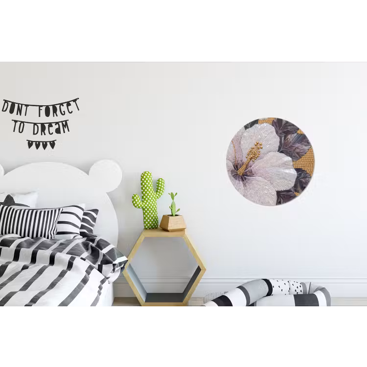 Bloemen - Mozaïek - Kunst - Modern - Goud Wandcirkel aluminium klein -kinderkamer