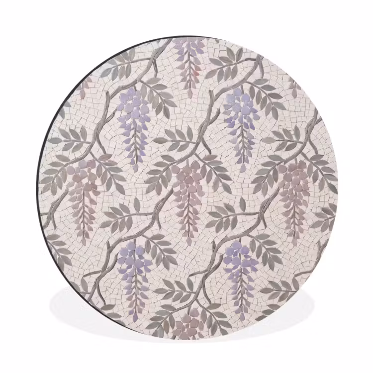 Bloemen - Mozaïek - Natuur - Patroon - Paars Wandcirkel aluminium klein -3d