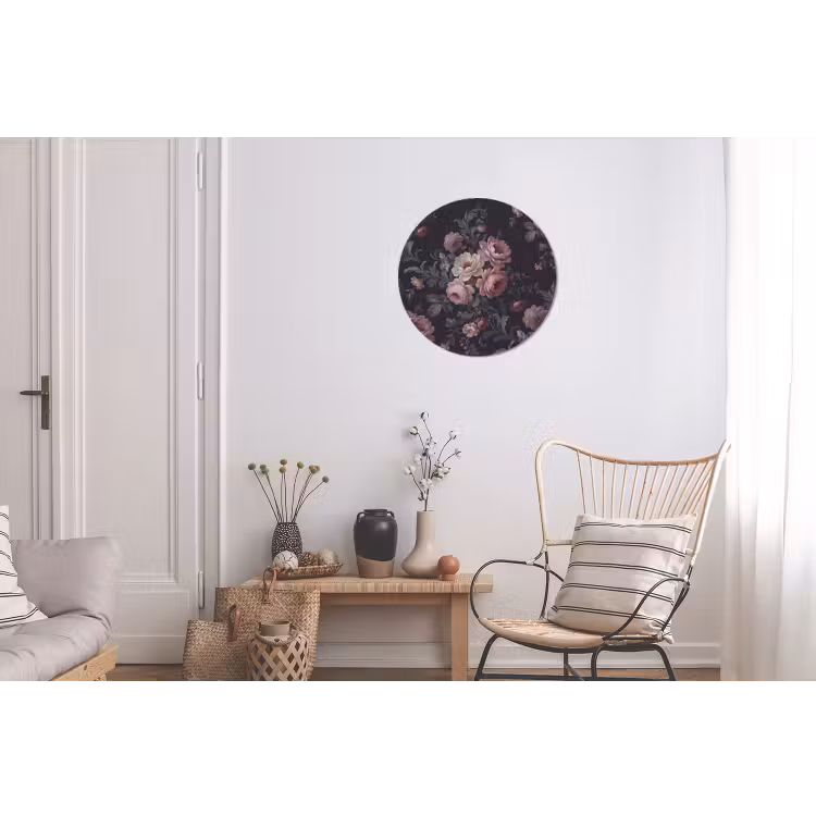 Bloemen - Patroon - Sierlijk - Roze - Donker Wandcirkel aluminium klein -woonkamer