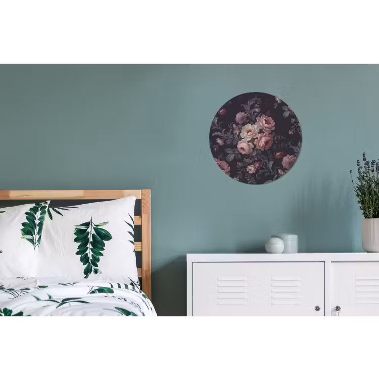 Bloemen - Patroon - Sierlijk - Roze - Donker Wandcirkel aluminium klein -slaapkamer