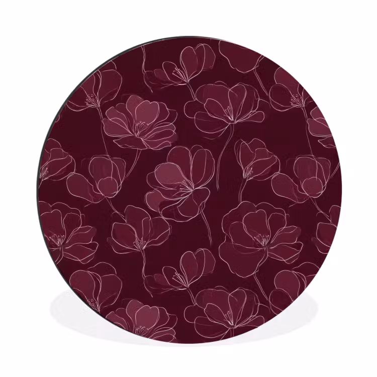 Bloemen - Patroon - Bordeauxrood Wandcirkel aluminium klein 190 -3d