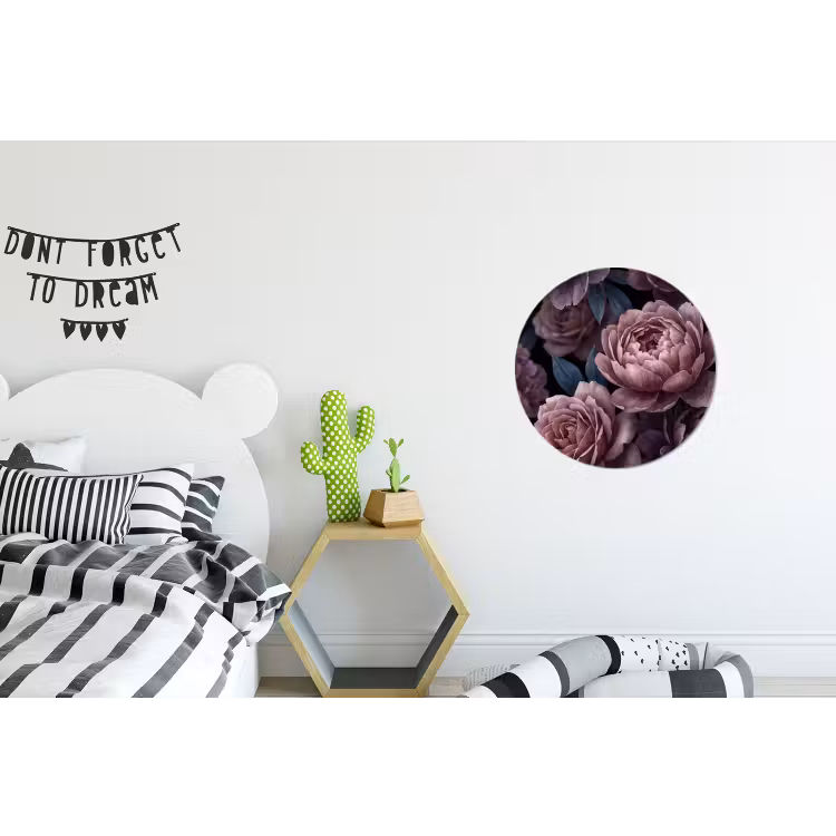 Bloemen - Patroon - Donker - Botanisch - Paars Wandcirkel aluminium klein -kinderkamer