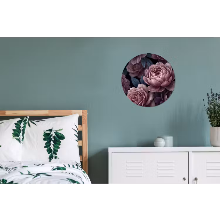 Bloemen - Patroon - Donker - Botanisch - Paars Wandcirkel aluminium klein -slaapkamer