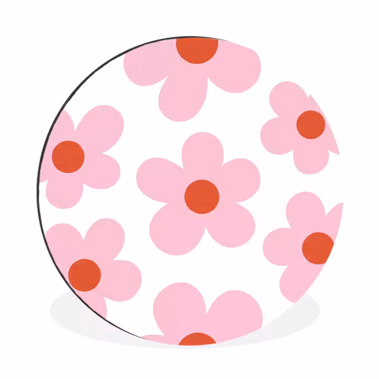 Bloemen - Patroon - Modern - Roze - Wit Wandcirkel aluminium klein -3d