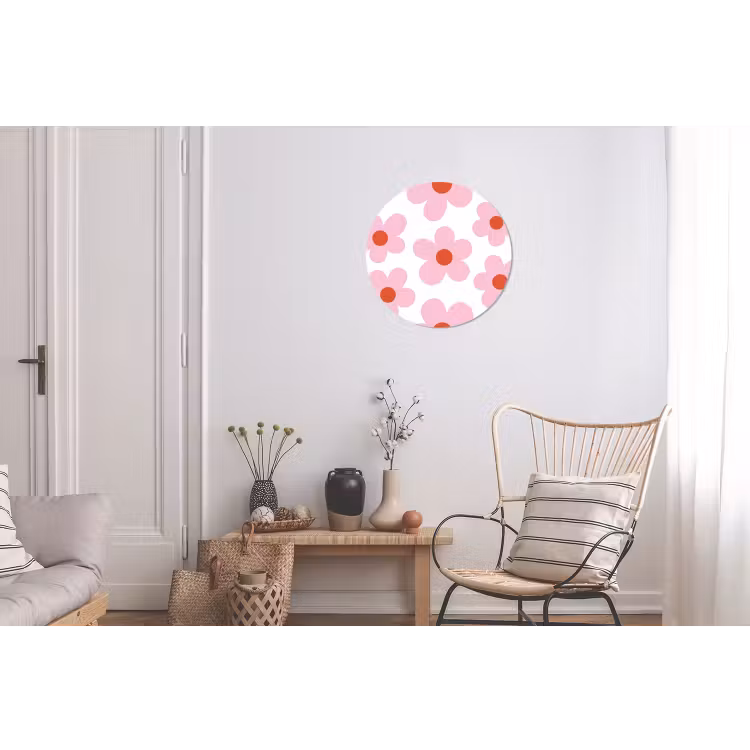 Bloemen - Patroon - Modern - Roze - Wit Wandcirkel aluminium klein -woonkamer