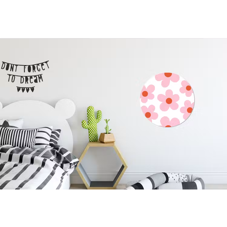Bloemen - Patroon - Modern - Roze - Wit Wandcirkel aluminium klein -kinderkamer