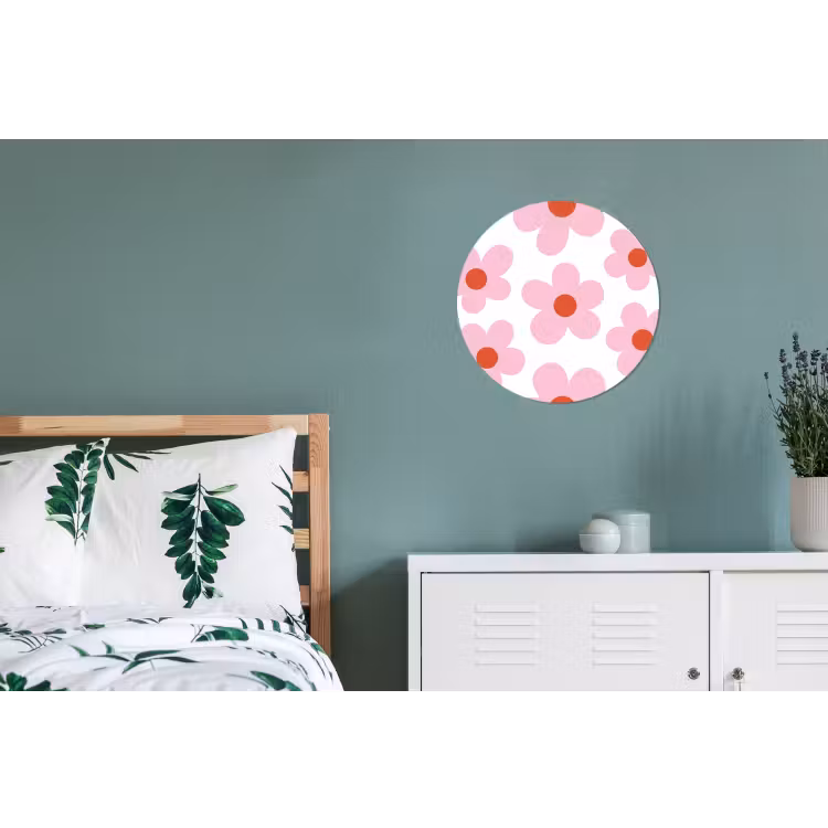 Bloemen - Patroon - Modern - Roze - Wit Wandcirkel aluminium klein -slaapkamer