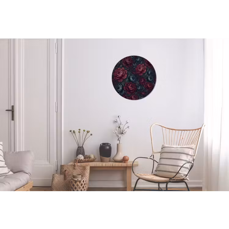 Bloemen - Patroon - Natuur - Klassiek - Donker Wandcirkel aluminium klein -woonkamer