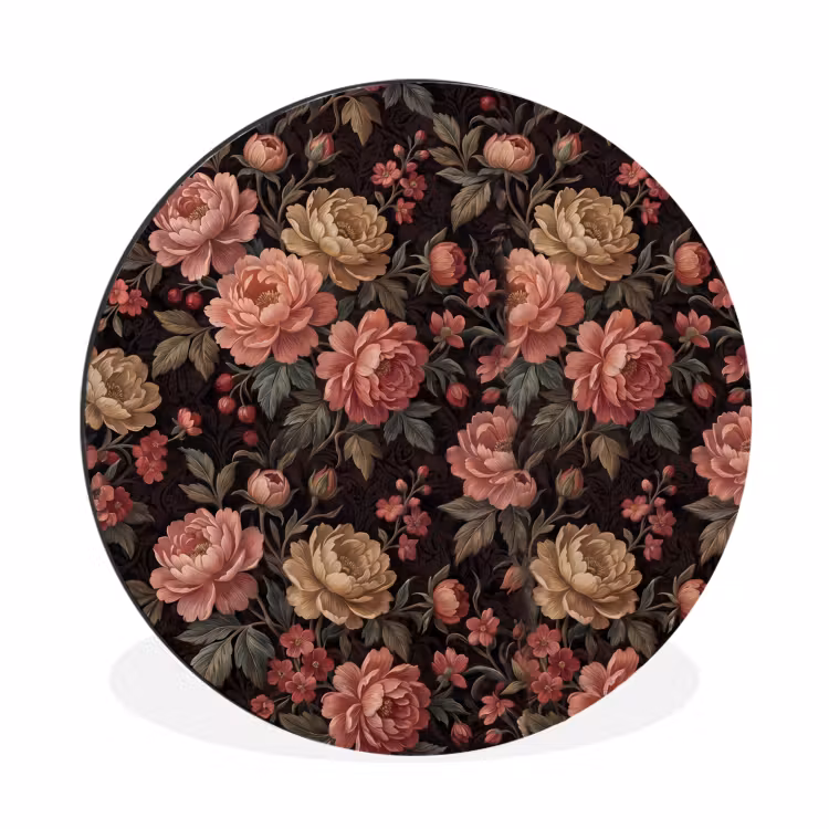 Bloemen - Patroon - Natuur - Vintage - Roze Wandcirkel aluminium klein -3d
