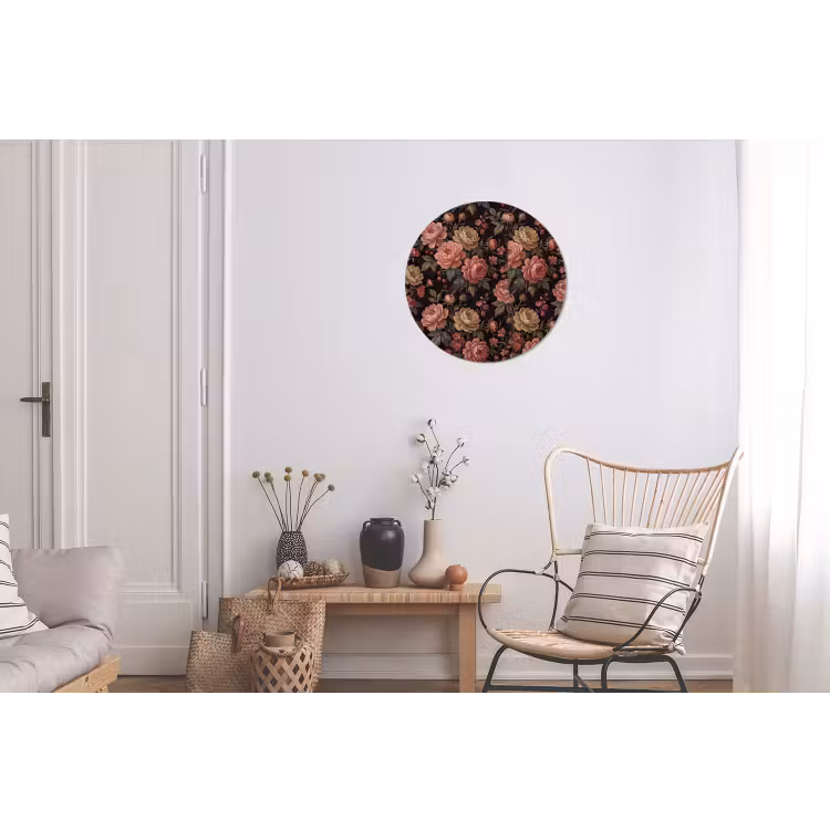 Bloemen - Patroon - Natuur - Vintage - Roze Wandcirkel aluminium klein -woonkamer