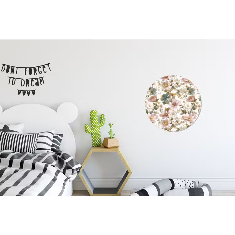 Bloemen - Patroon - Pastel Wandcirkel aluminium klein 190 -kinderkamer