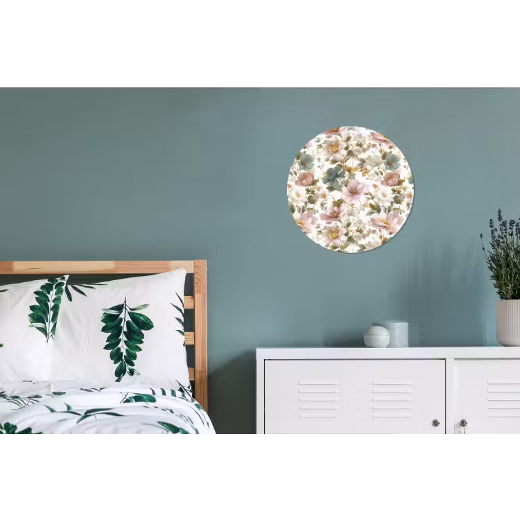 Bloemen - Patroon - Pastel Wandcirkel aluminium klein 190 -slaapkamer
