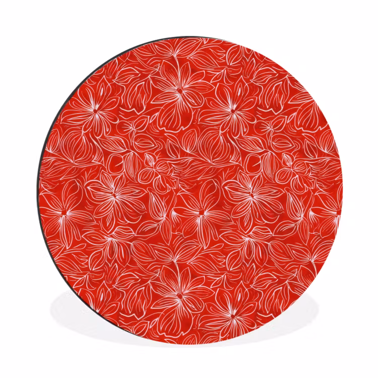 Bloemen - Patroon - Rood Wandcirkel aluminium klein 190 -3d