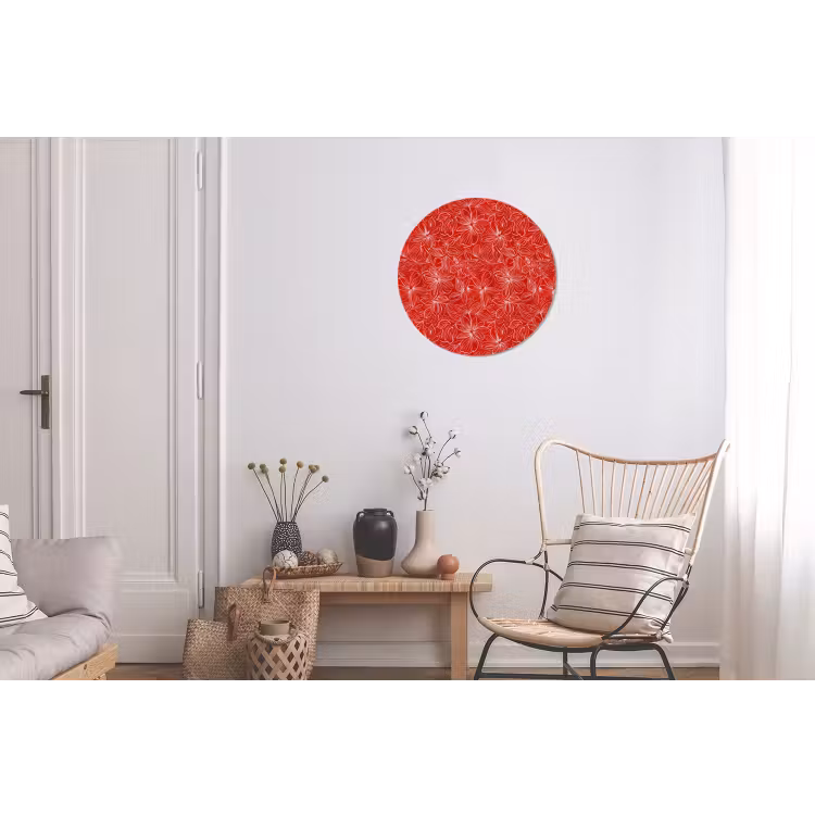 Bloemen - Patroon - Rood Wandcirkel aluminium klein 190 -woonkamer