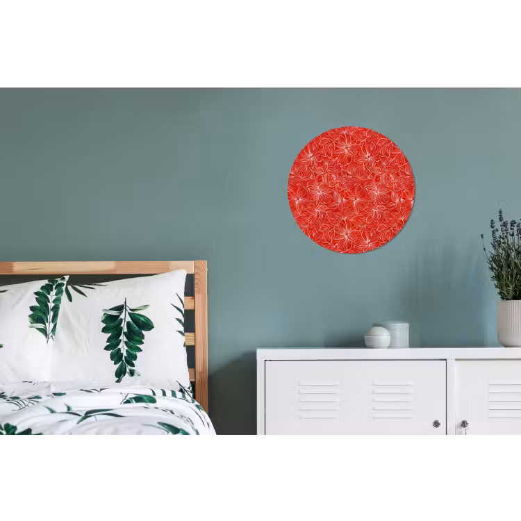 Bloemen - Patroon - Rood Wandcirkel aluminium klein 190 -slaapkamer